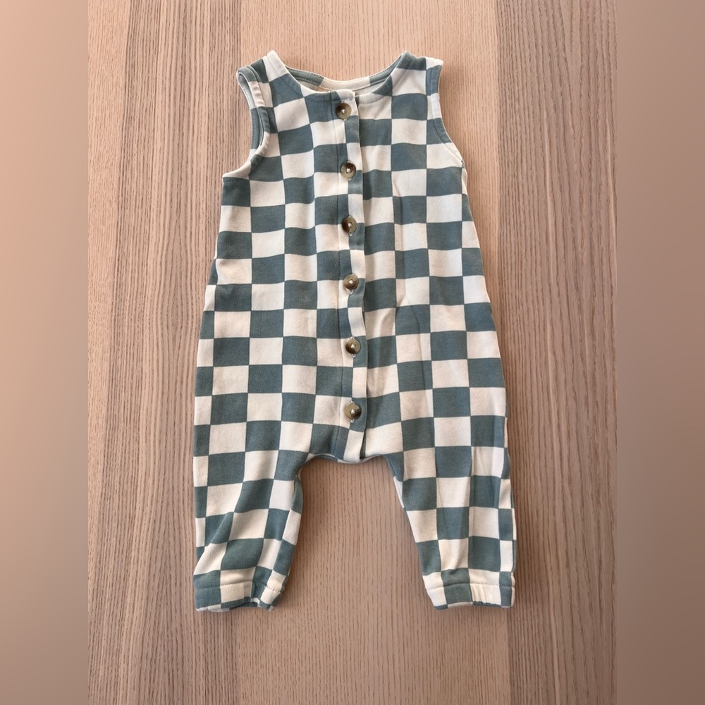 Spearmint love blueberry muffin checkerboard jumpsuit